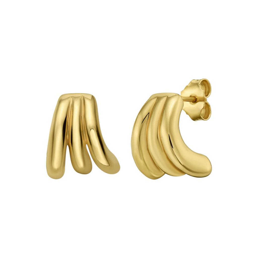 14K Yellow Gold Triple Row Splayed Hoop Earrings