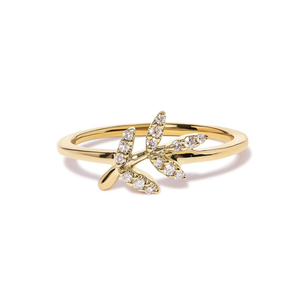 10K Yellow Gold 1/10 Cttw Diamond Leaf and Branch Ring (H-I Color, I1-I2 Clarity) Ring Size-8.0