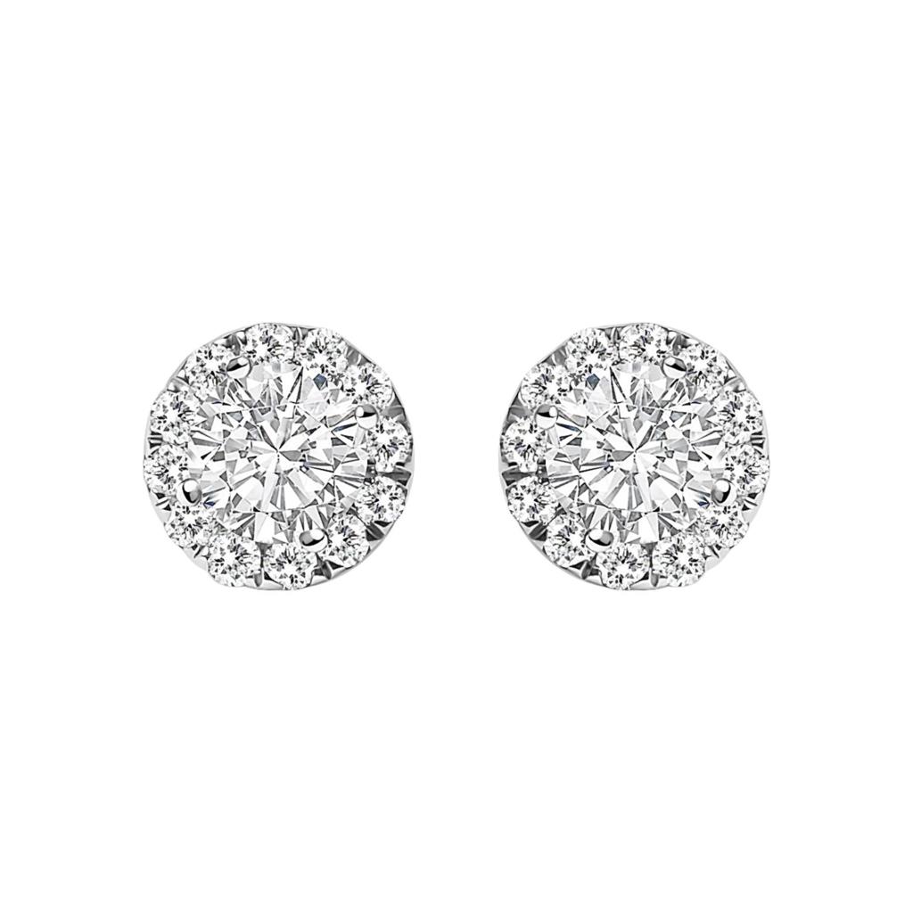 14K White Gold 1/2 Cttw Lab-Grown Diamond Halo Stud Earring (F-G Color, VS1-VS2 Clarity)