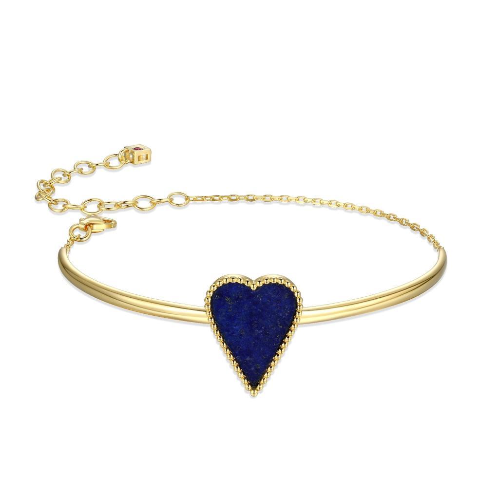 B31LAPE-Y Long Love Lapis Lazuli Heart Bangle Bracelet