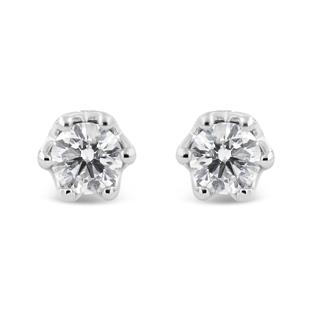 14K Gold 1/2 Cttw Round Diamond Crown Stud Earring (I-J Color, I1-I2 Clarity)