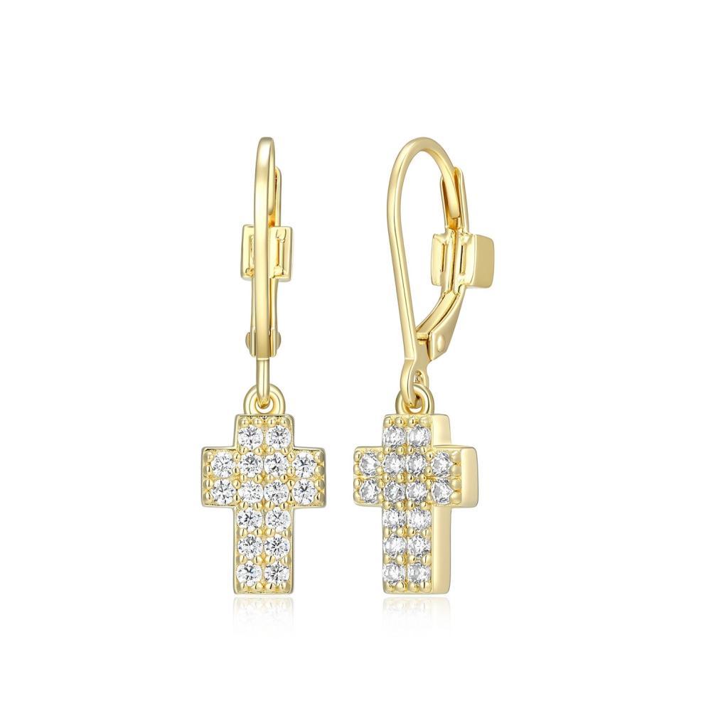 E32LCTG-Y Humanity Cross Lever Back Dangle Earrings