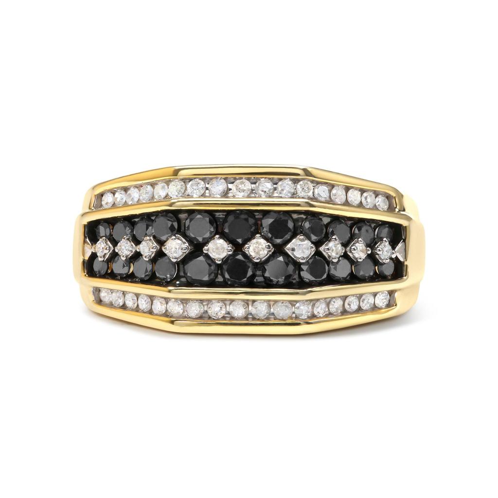 Men's 14K Yellow Gold Plated .925 Sterling Silver 1 1/2 Cttw White and Black Treated Diamond Cluster Ring (Black / I-J Color, I2-I3 Clarity) Ring Size-11.0