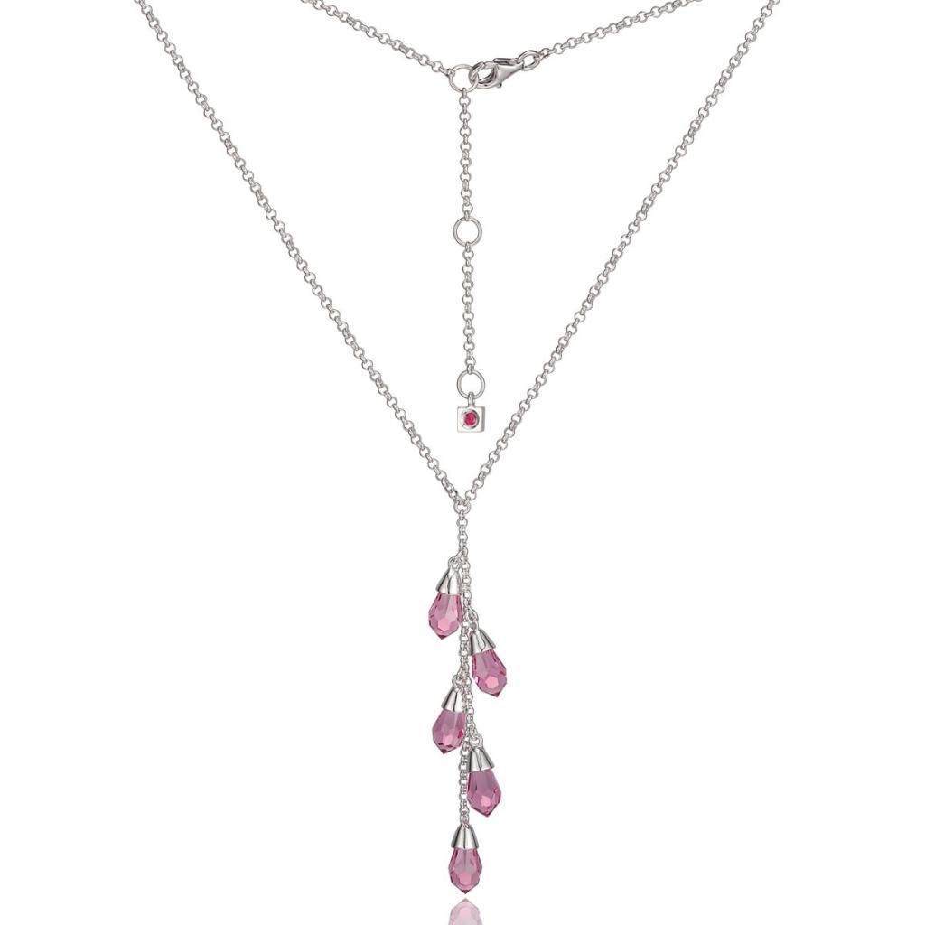 NR0LAQ4-W Starpoint Rose Swarovski Crystals Drop Necklace