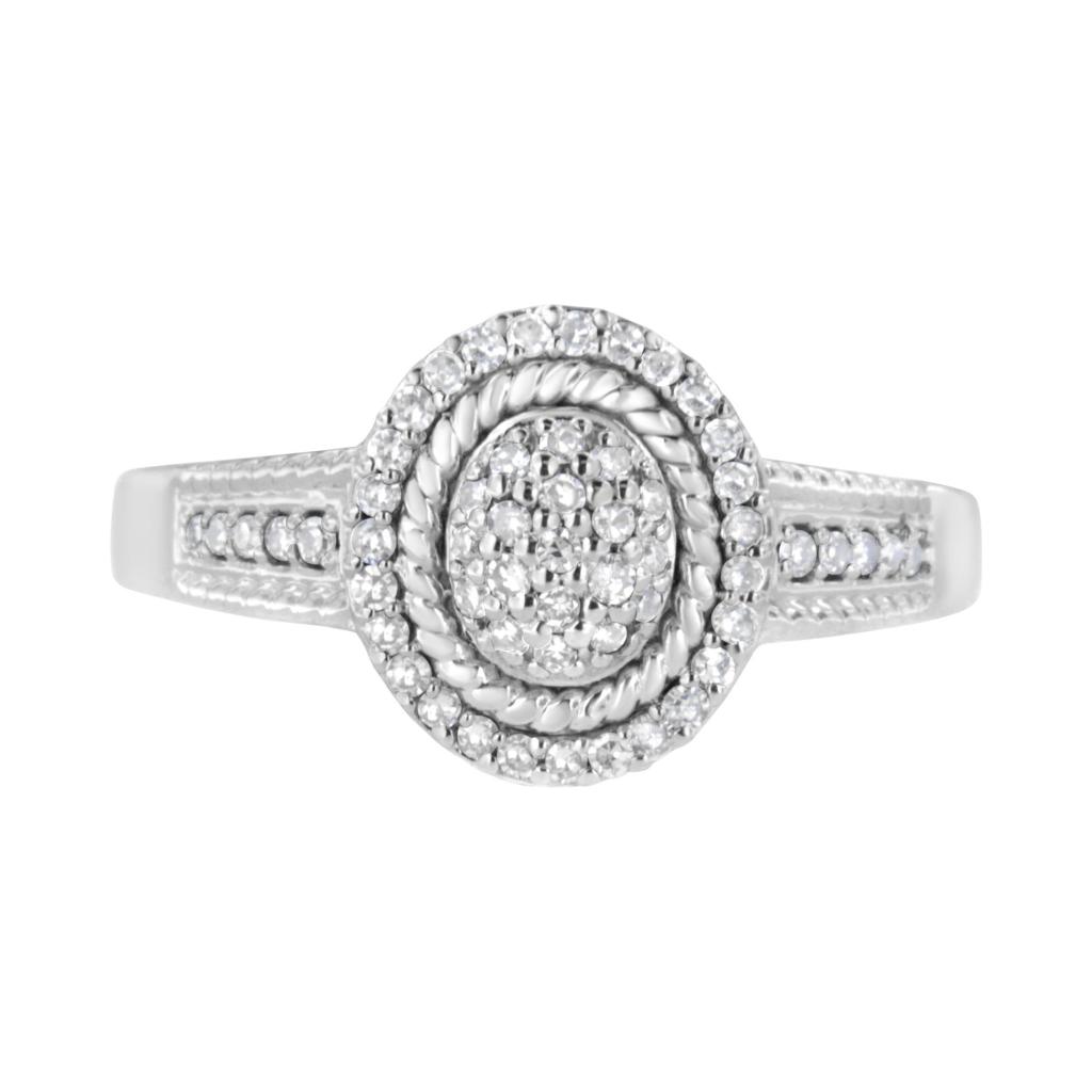 .925 Sterling Silver 1/3 Cttw Pave Set Round-Cut Diamond Braided Halo Cocktail Ring (I-J Color, I2-I3 Clarity) Ring Size-7.0