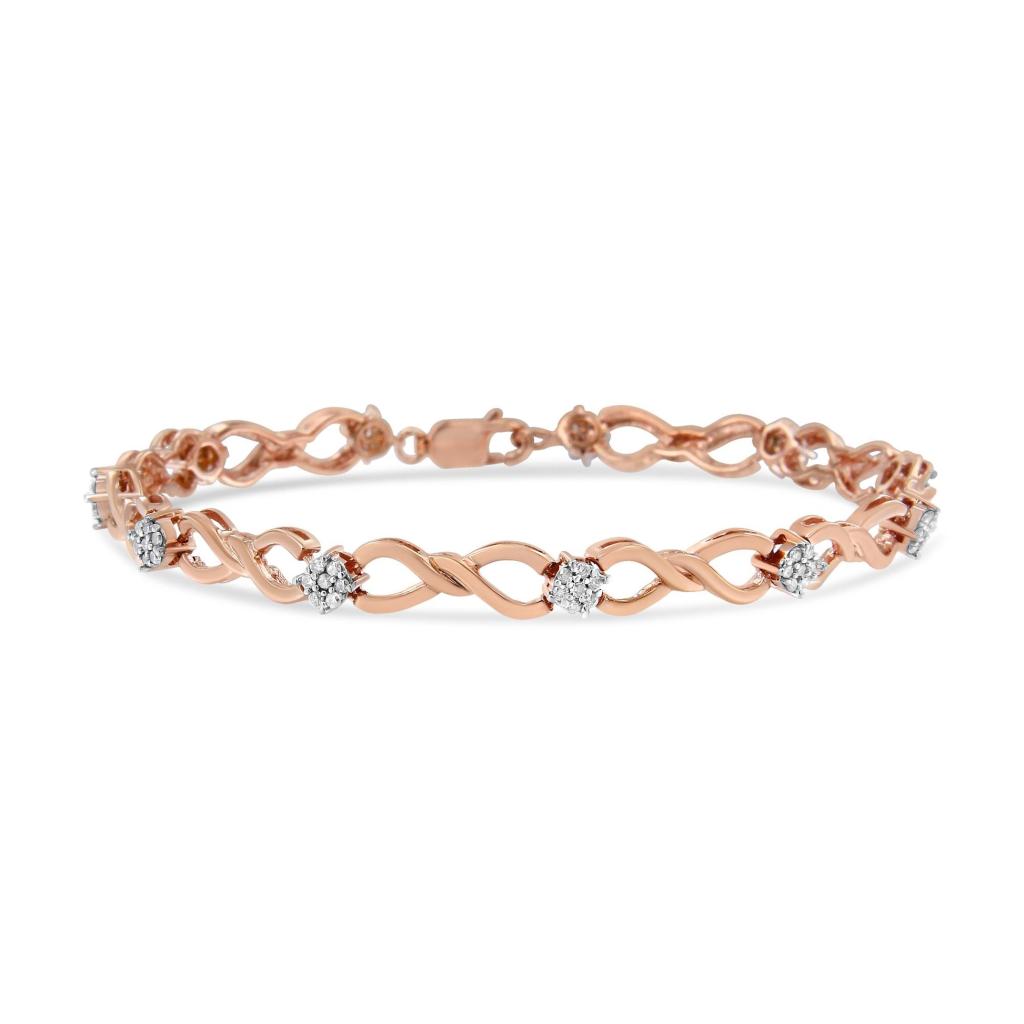 10K Rose Gold Plated .925 Sterling Silver 1/2 Cttw Diamond Infinity Link Tennis Bracelet (H-I Color, I2-I3 Clarity) -7