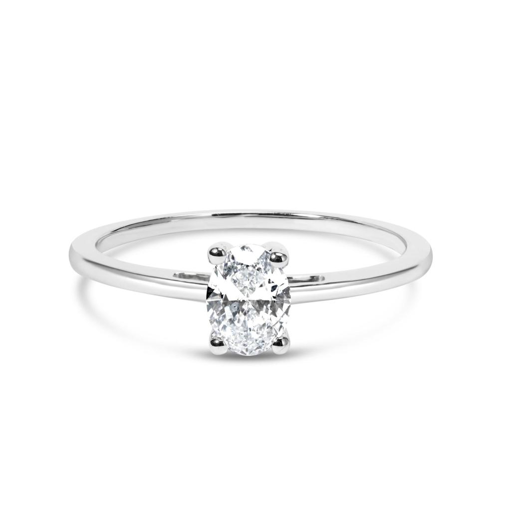 14K White Gold 1/2 Cttw Oval Lab Grown Diamond 4 Prong Solitaire Engagement Ring (F-G Color, VS2-SI1 Clarity) Ring Size-8.0