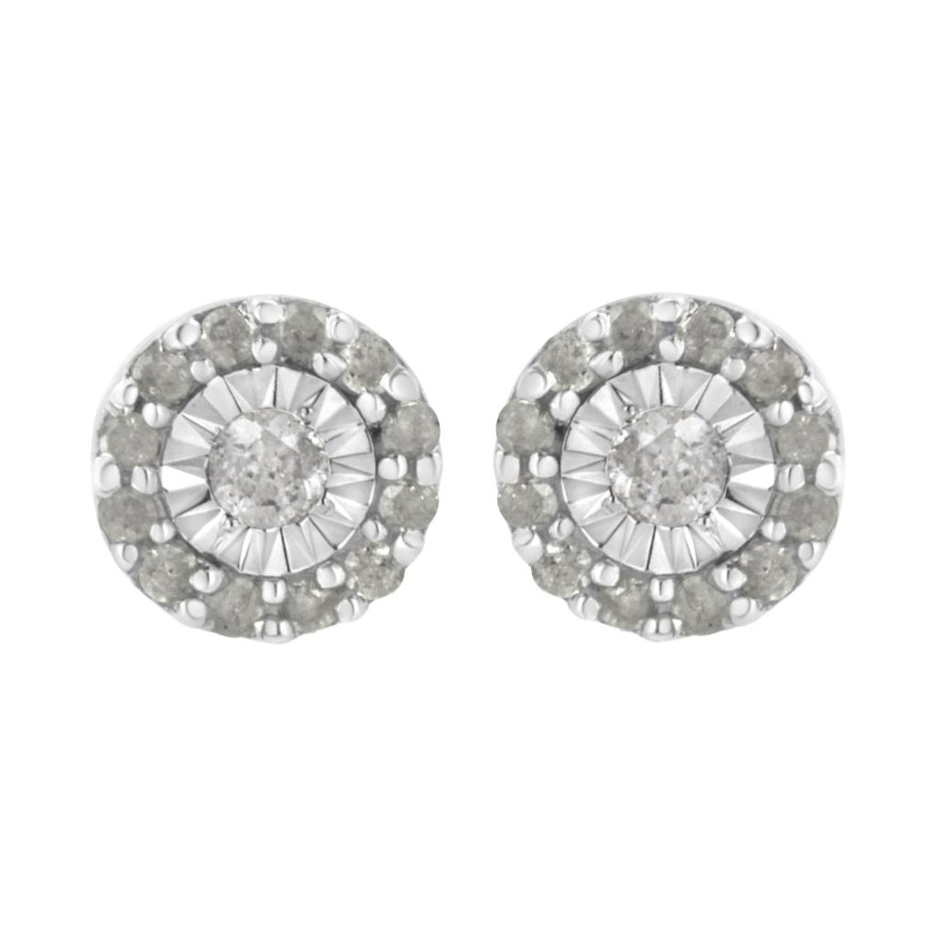 .925 Sterling Silver 1/2 cttw Miracle-Set Round Diamond Halo Stud Earrings (I-J Clarity, I3 Color)