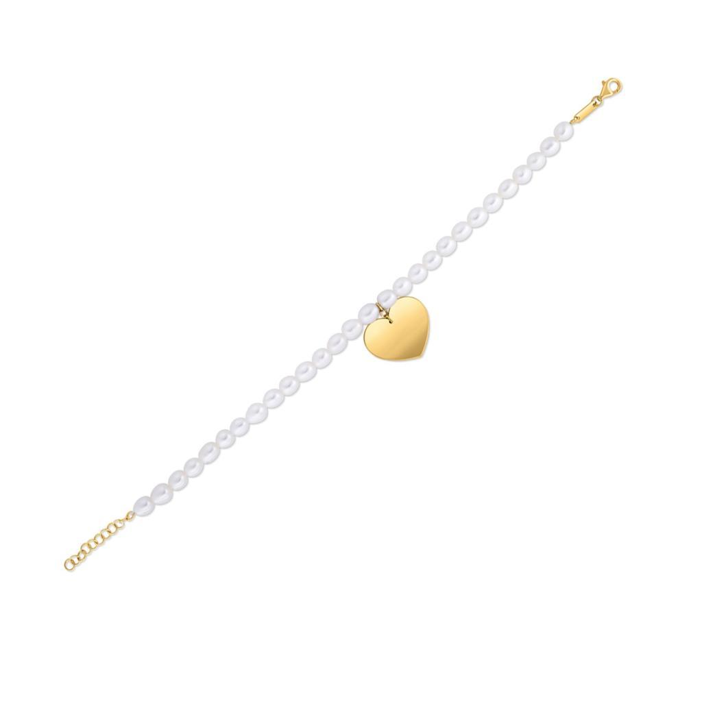 14k Yellow Gold Pearl Heart Charm Bracelet (19.00 mm)