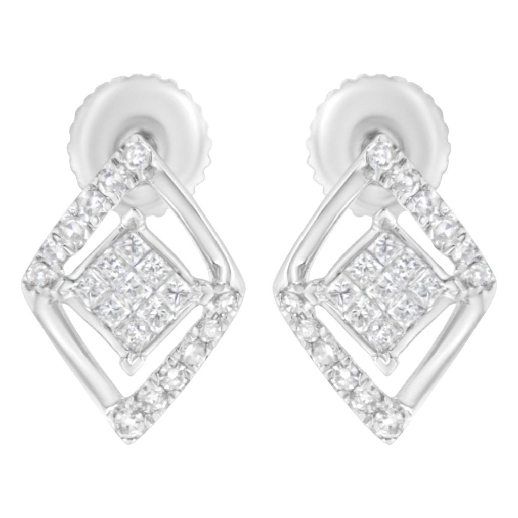 10K White Gold 1/3 cttw Princess-cut Diamond Double Triangle Composite Stud Earrings (H-I Color, SI1-SI2 Clarity)