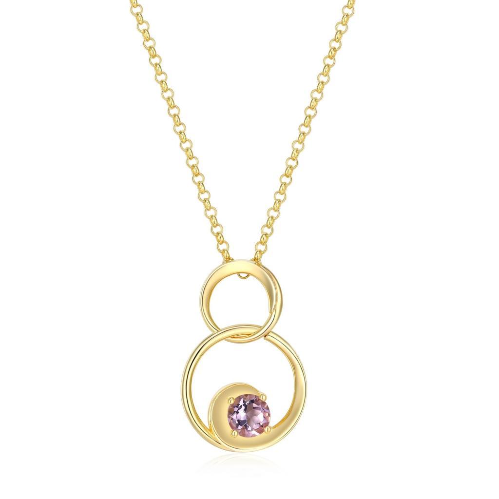 N30LBYS-Y Swirl Circle Link Pink Amethyst Rolo Chain Necklace