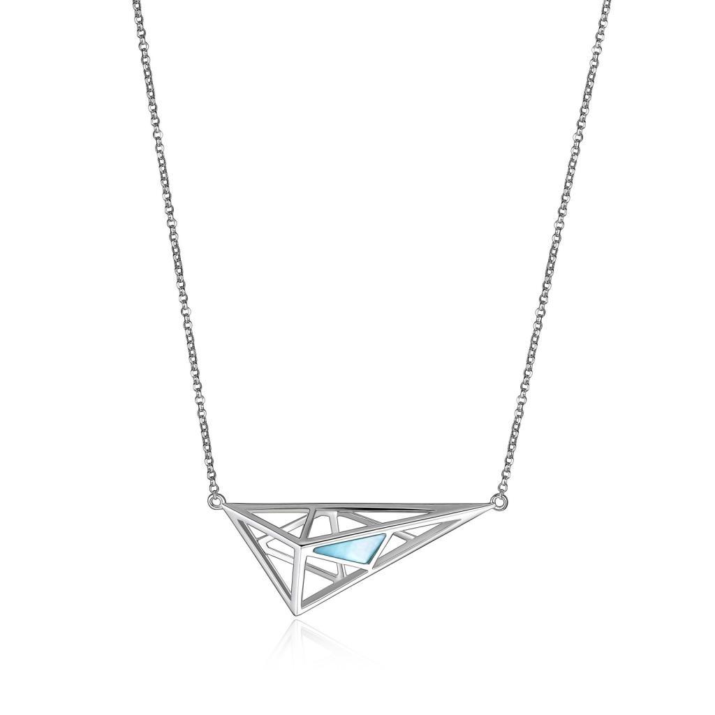 NR0LB90-W Charisma Blue Mother of Pearl Triangle Necklace