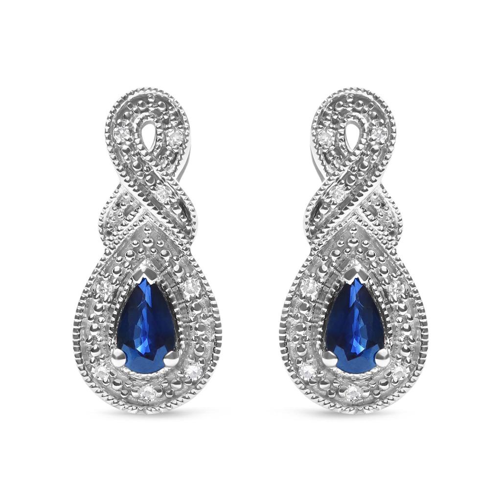 .925 Sterling Silver 4.5 x 3mm Pear Sapphire Gemstone and Diamond Accent Infinity Drop Stud Earrings (H-I Color, SI1-SI2 Clarity)