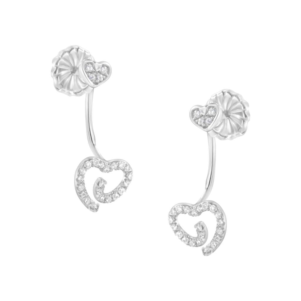 .925 Sterling Silver 1/4 Cttw Diamond Swirl Heart Front/Back Earrings (I-J Color, I2-I3 Clarity)