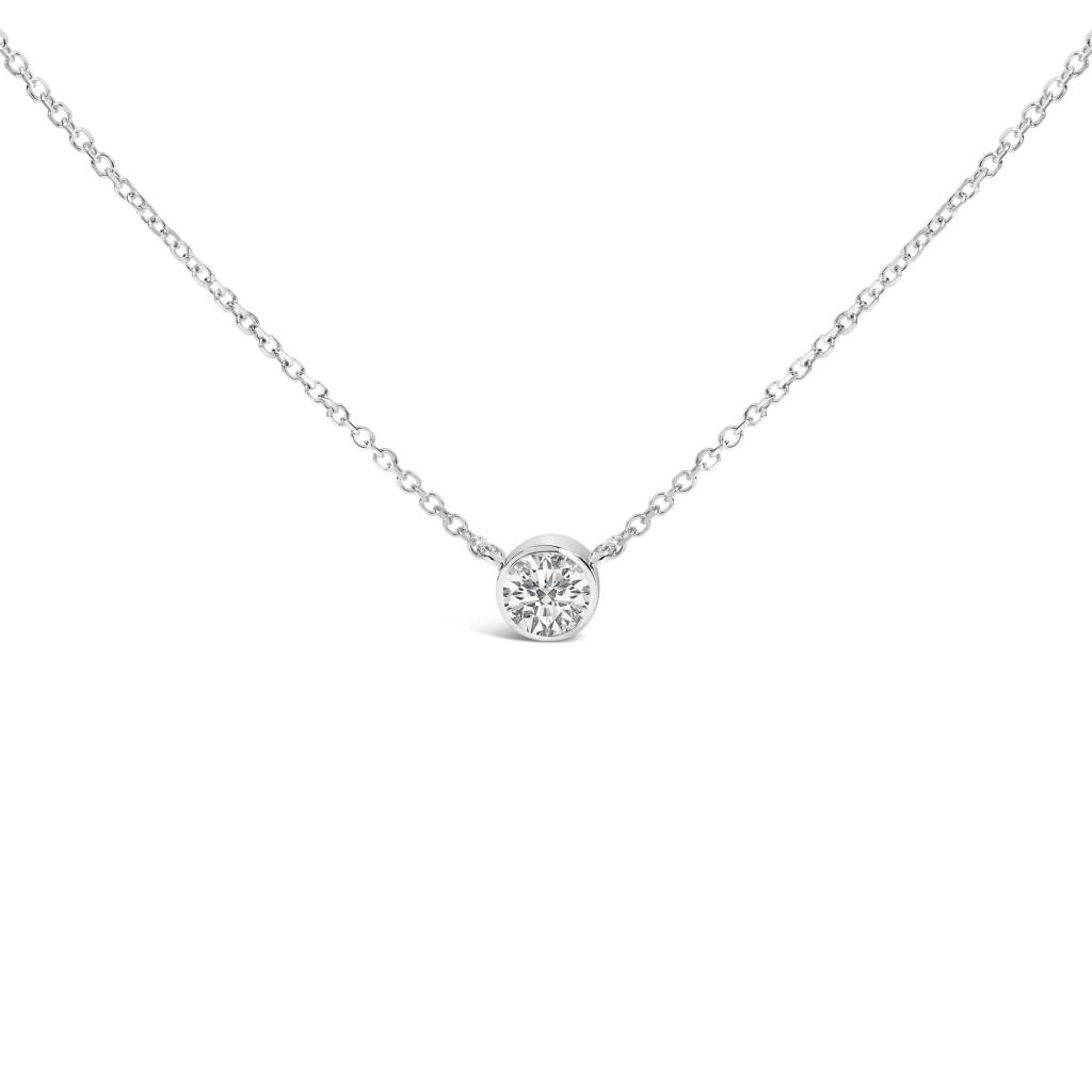 14K White Gold 1.00 Cttw Bezel Set Round Lab-Grown Diamond Solitaire 18" Pendant Necklace (F-G Color, VS1-VS2 Clarity)