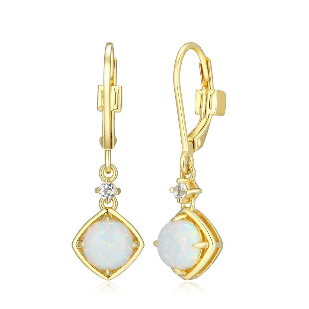 E32LCUL-Y Sway Created Opal and White Topaz Lever Back Drop Earrings