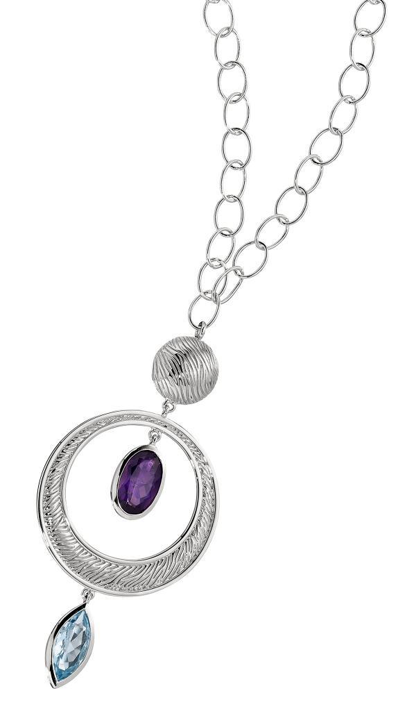 NR0LACD-W Ambrosia Sky Blue Topaz and African Amethyst Circle Pendant Necklace