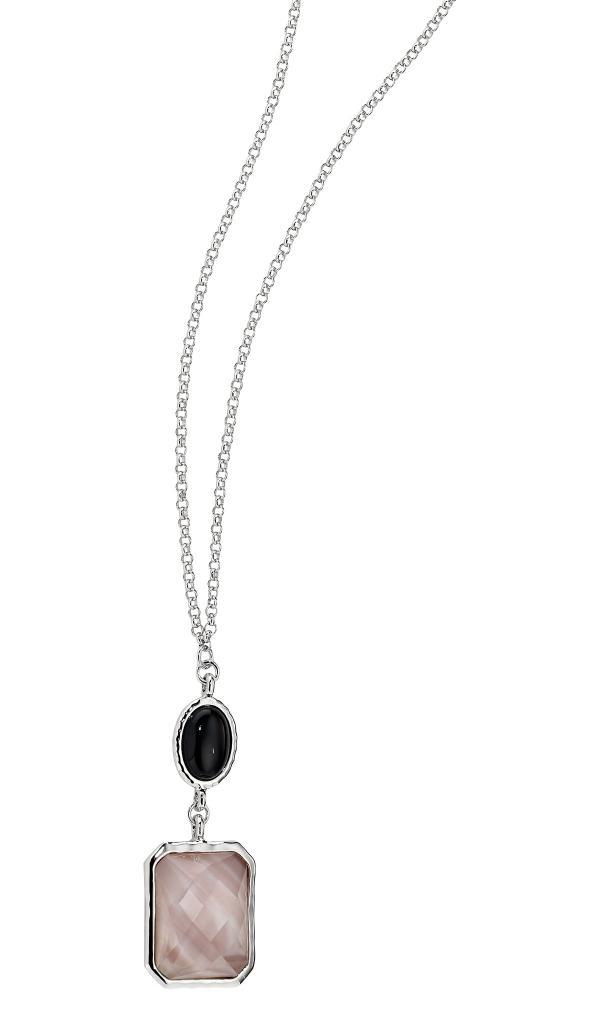 NR0LAF8-W Sunrise Mother of Pearl  White Crystal Doublet and Black Agate Necklace