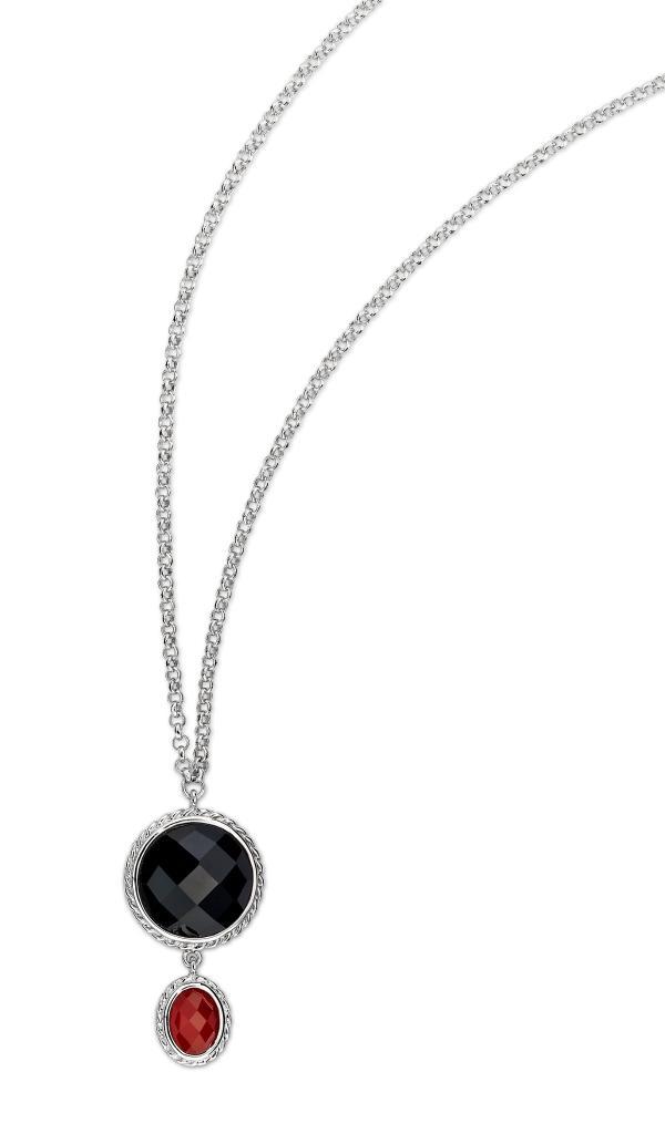 NR0LAHG-W Perimeter Black and  Oval Red Agate Necklace