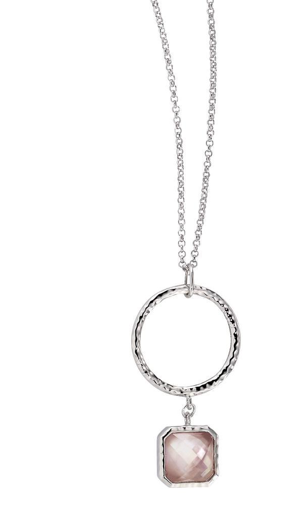 NR0LAF7-W Sunrise Mother of Pearl  White Crystal Doublet Circle Necklace