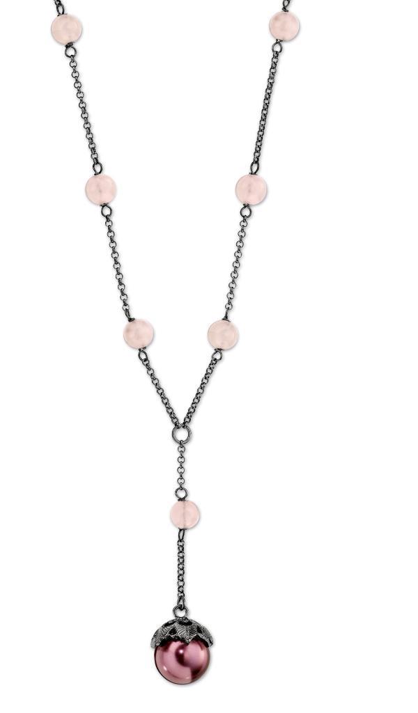 N60LAER-GM Spice Rose Quartz and Pink Shell Pearl Necklace