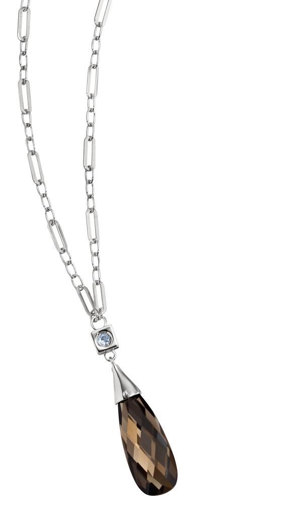NR0L019-W Sky Blue Topaz and Smoky Teardrop Necklace