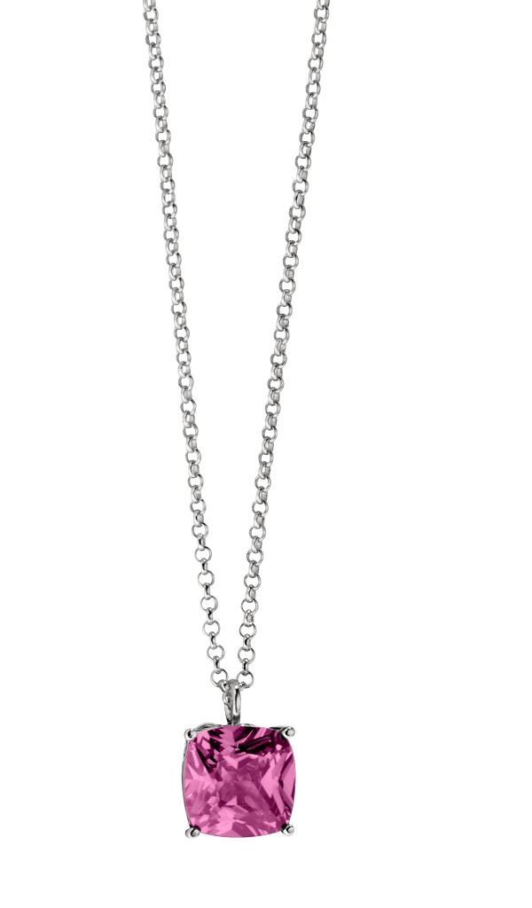NR0LAKC0-W Spectrum Rose Cubic Zirconia Cushion Necklace