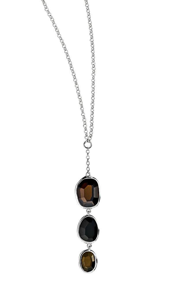 NR0LAKWC-W Melon Smoky Quartz and Black Agate Drop Necklace