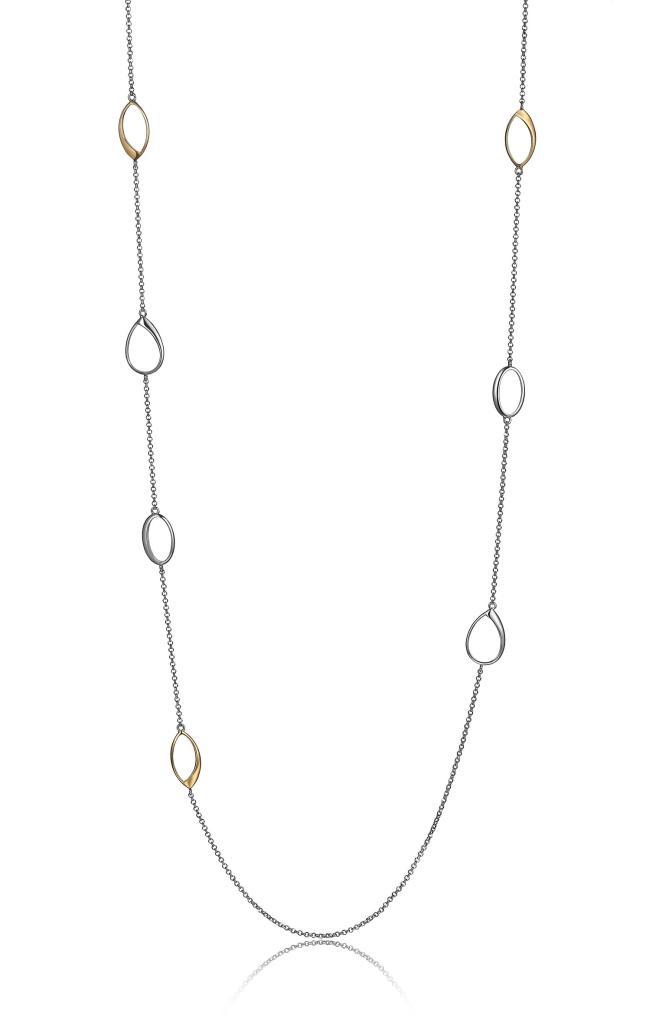 NR0LB84-2T Blink Two Tone Long Oval Station Necklace