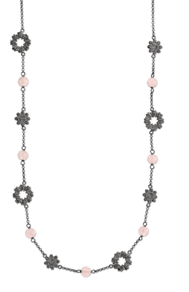 N60LAES-GM Spice Rose Quartz Lace Flower Station Necklace