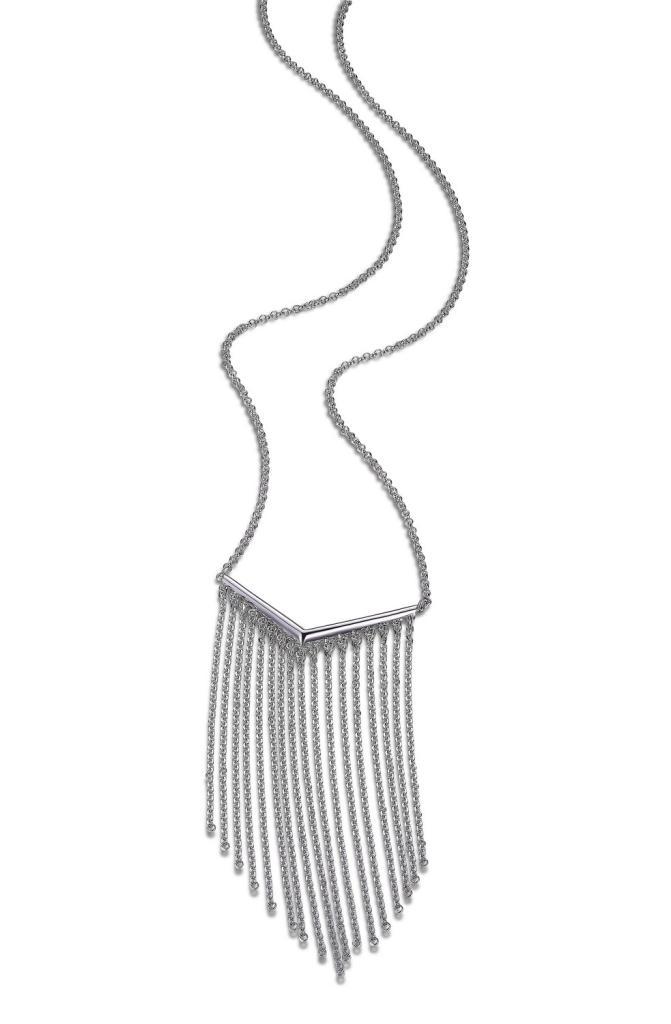 NR0LB4E-W Waterfall Chevron Tassel Necklace