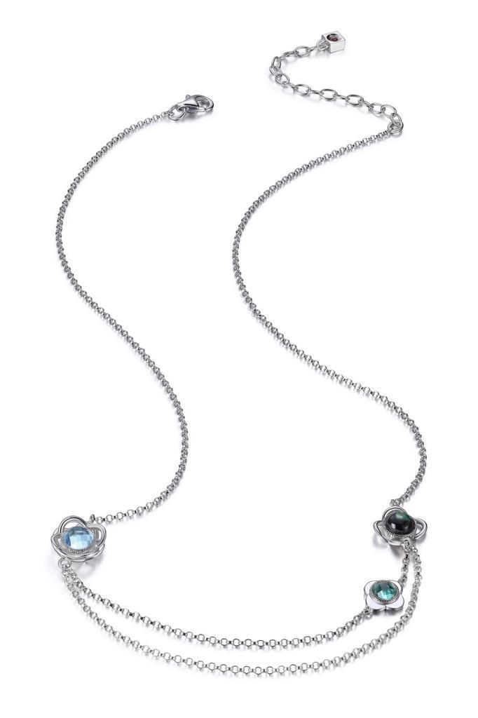 NR0LB4T-W Romance Multi-Gem Double Strand Necklace