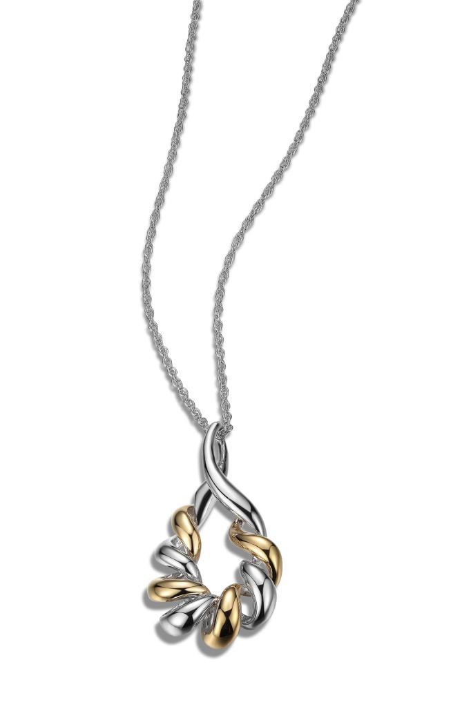 NR0LAX9-2T Duet Two Tone Twisted Teardrop Necklace