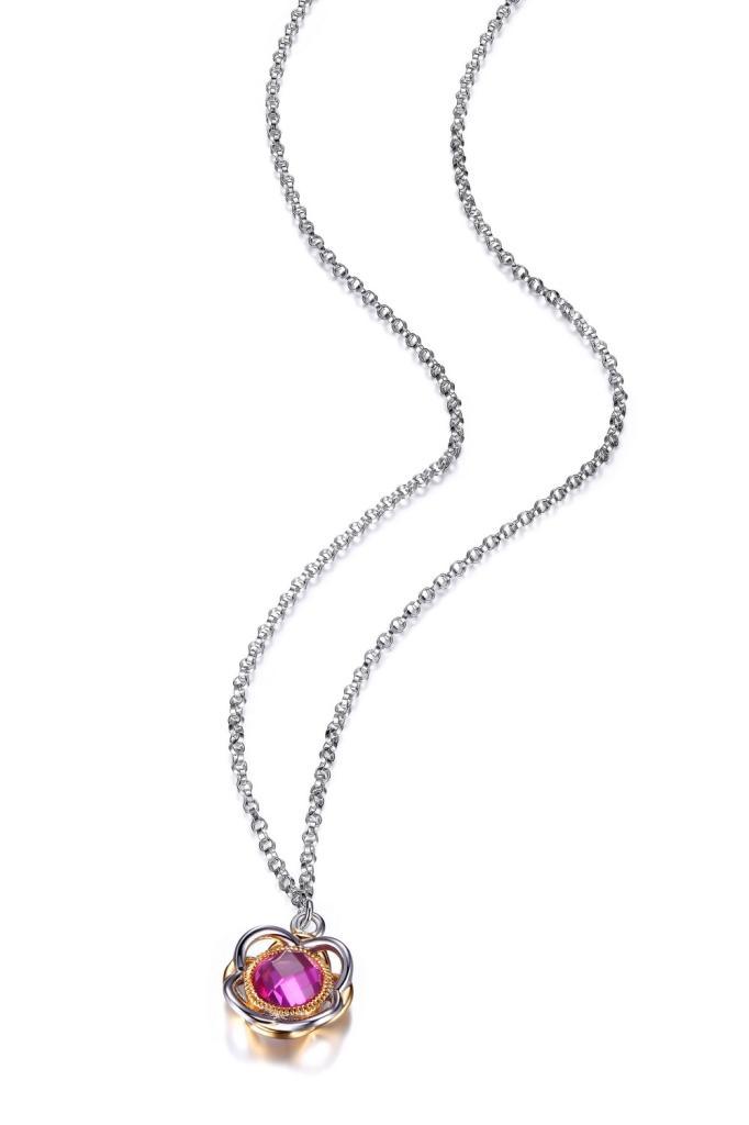 NR0LB4M-2T Romance  Two Tone Simulated Corundum Flower Necklace