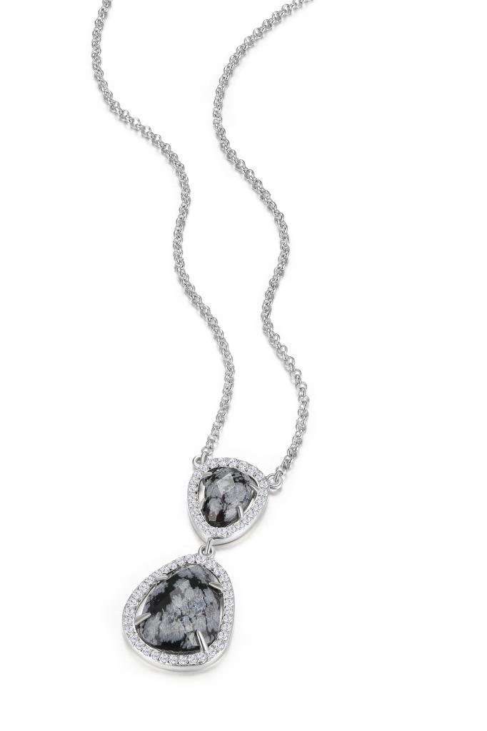 NR0LAXMA-W Halo Double Snowflake Obsidian Cubic Zirconia Necklace