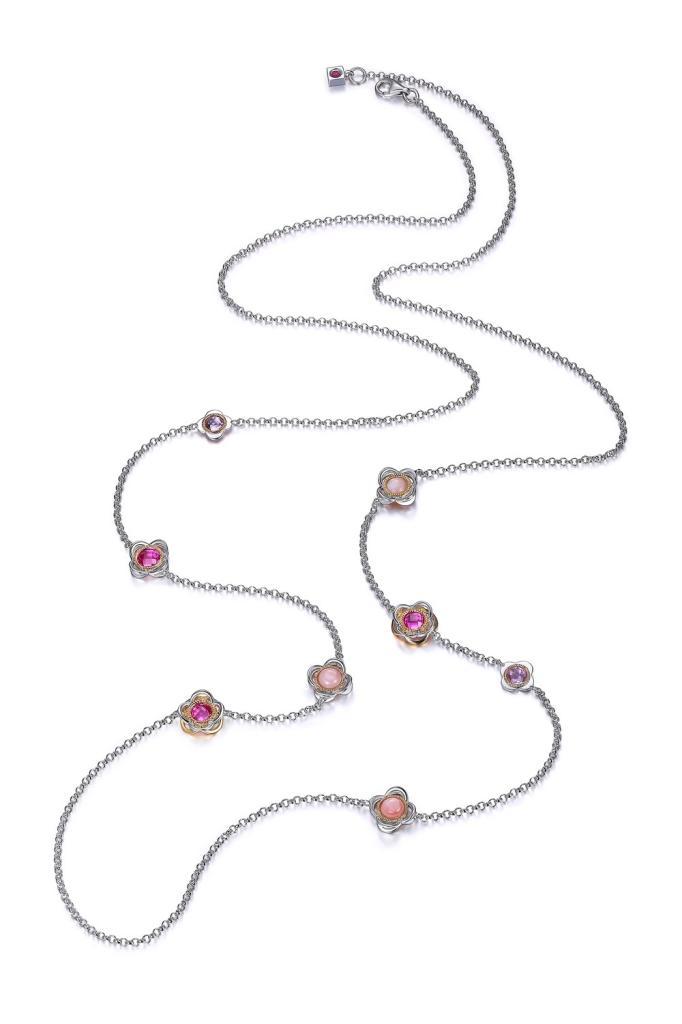 NR0LB50-W Romance Long Flower Station Necklace