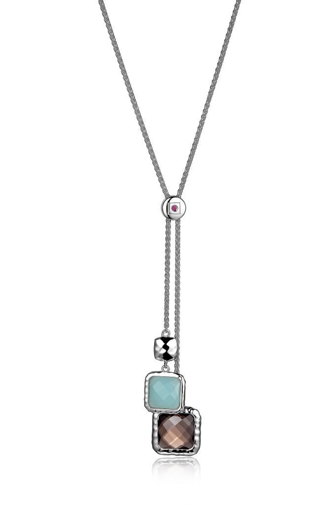 NR0LB8W-W Sunrise Quartz and Amazonite Lariat Bolo Necklace