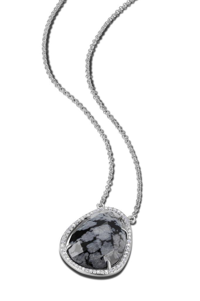 NR0LAXL-W Halo Snowflake Obsidian Cubic Zirconia Necklace