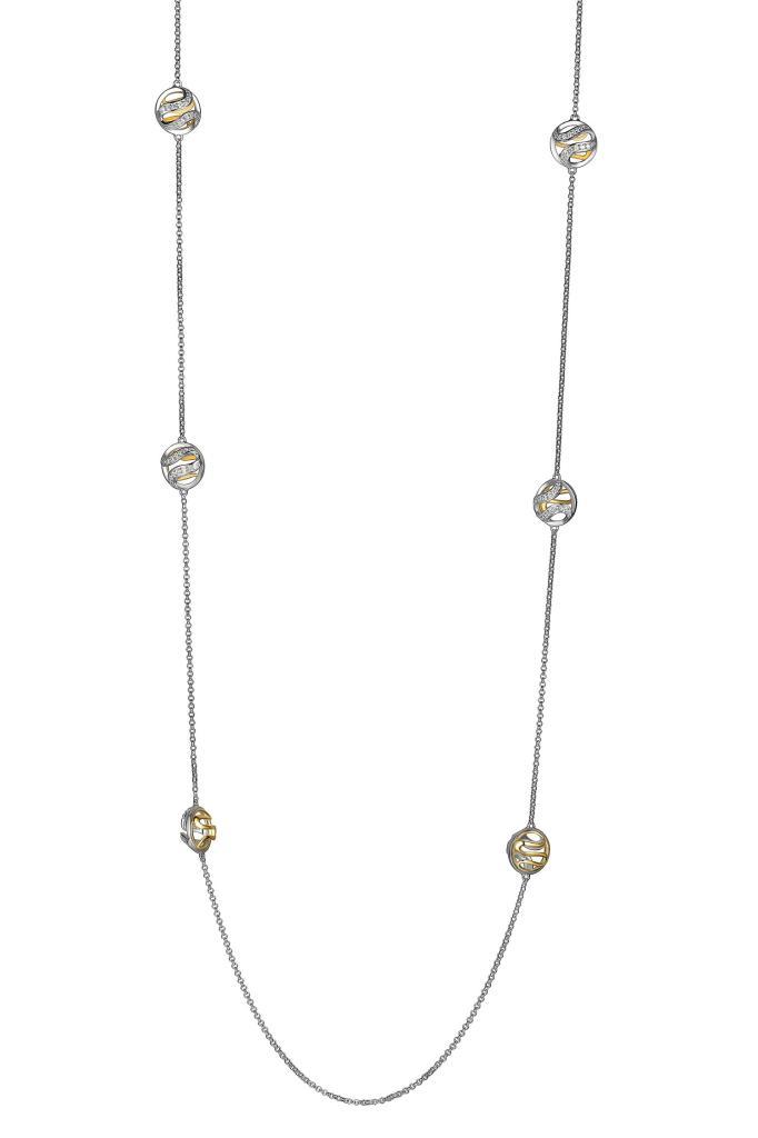 NR0LB8P-2T Moon Shadow Three Dimensional Circle Station Necklace