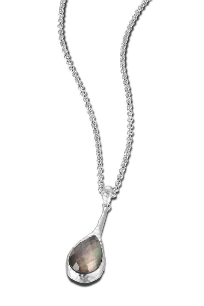 NR0LAWR-W Divine Grey Mother of Pearl and White Crystal Doublet Necklace