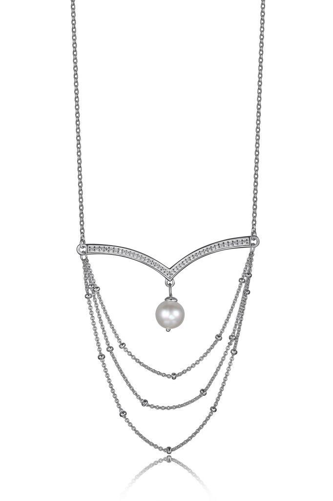 NR0LB9C-W Majestic Pearl Cubic Zirconia Layered Bead Necklace