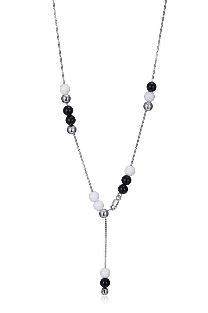 NR0LB7A-W Bacio Reversable Black Agate and Tridacna Necklace