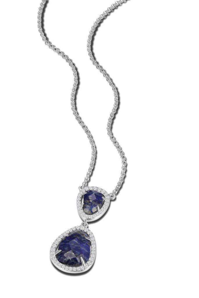 NR0LAXM-W Halo Lapis Lazuli and Cubic Zirconia Necklace