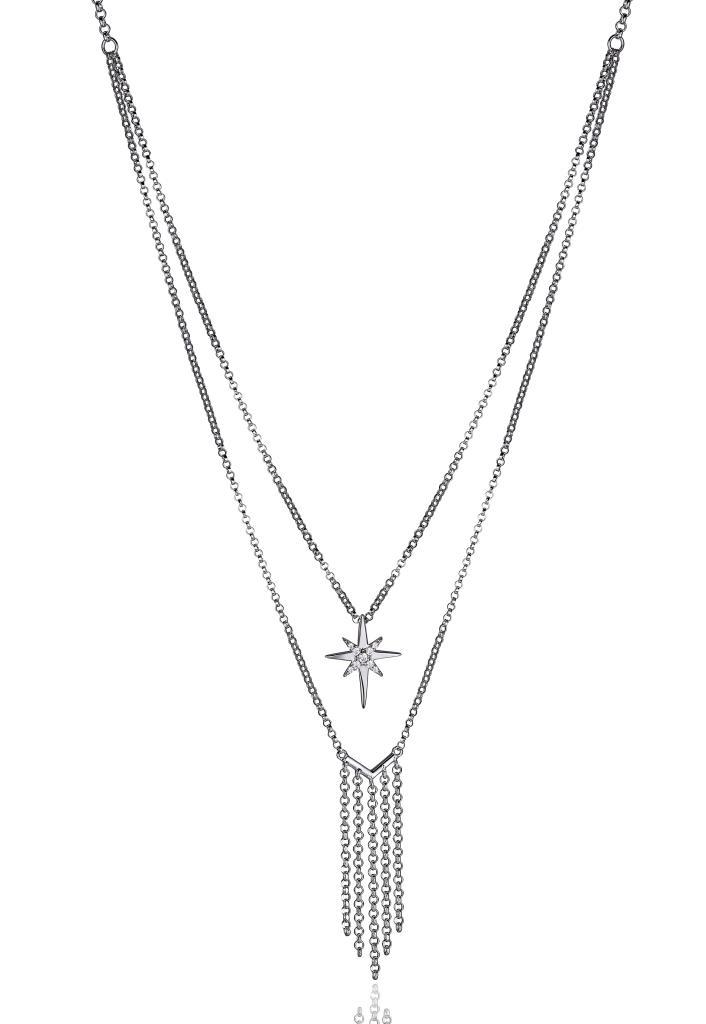NR0LB69-W North Star Two Layer Tassel Necklace