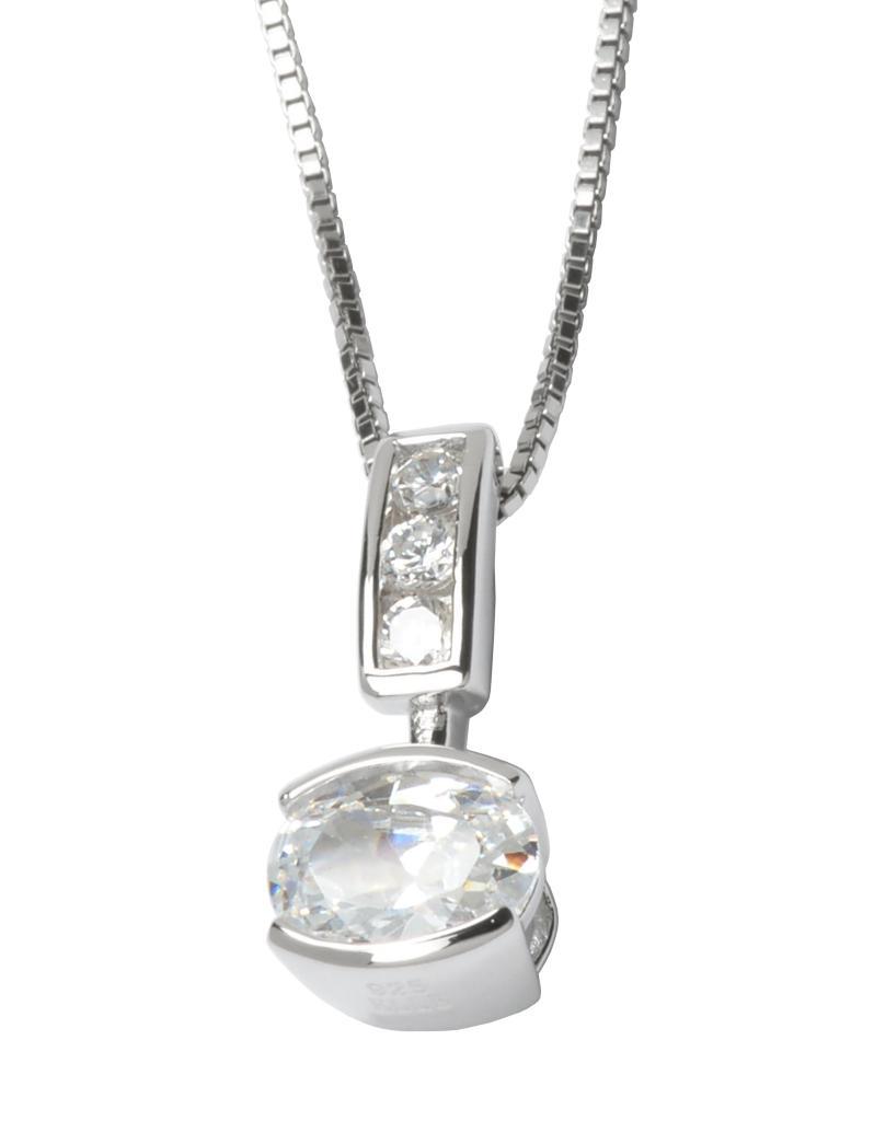 N63L080-W Oval Cubic Zirconia Drop Pendant Necklace