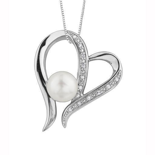 6mm Pearl and Diamond Heart Pendant in Sterling Silver (0.05 CT. T.W.)