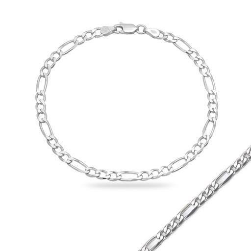 14K White Gold Figaro 7" Chain Bracelet