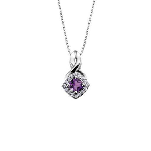 4x4mm Cushion Cut Amethyst and Diamond Frame Pendant in 10K White Gold (0.08 CT. T.W.)