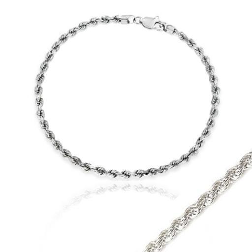 Sterling Silver Hollow 7.5"  Rope Chain Bracelet