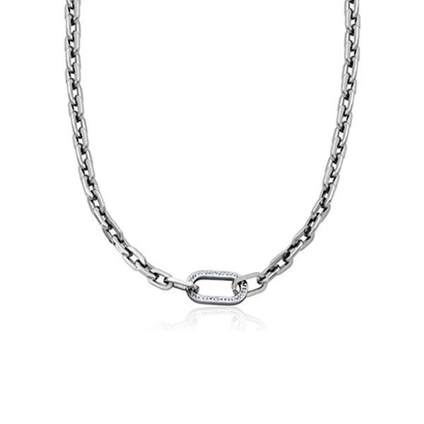 CJ Steelx Stainless Steel Link Necklace with Preciosa Crystal Accent